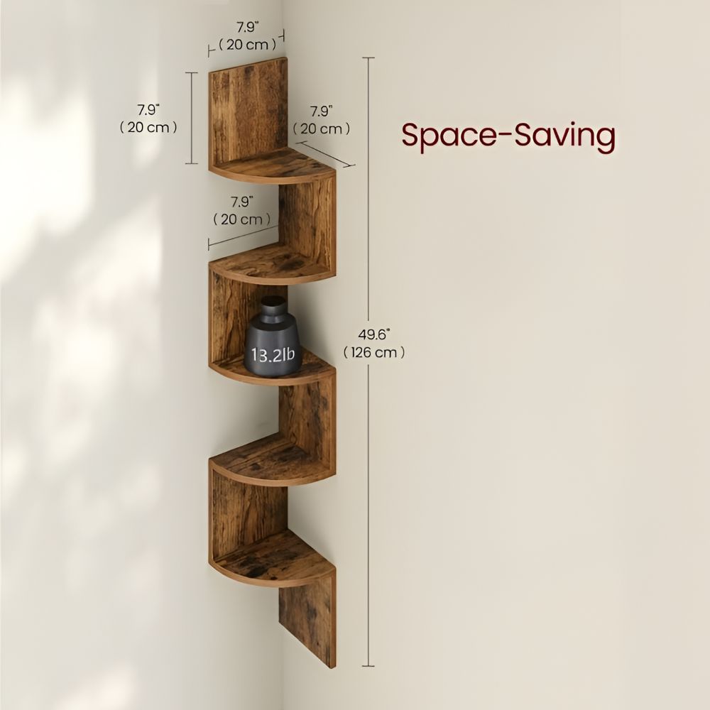 Corner Shelf 5 Tiers | Zigzag Design with Shelves | Space-Efficient Corner Placement | CornerZig