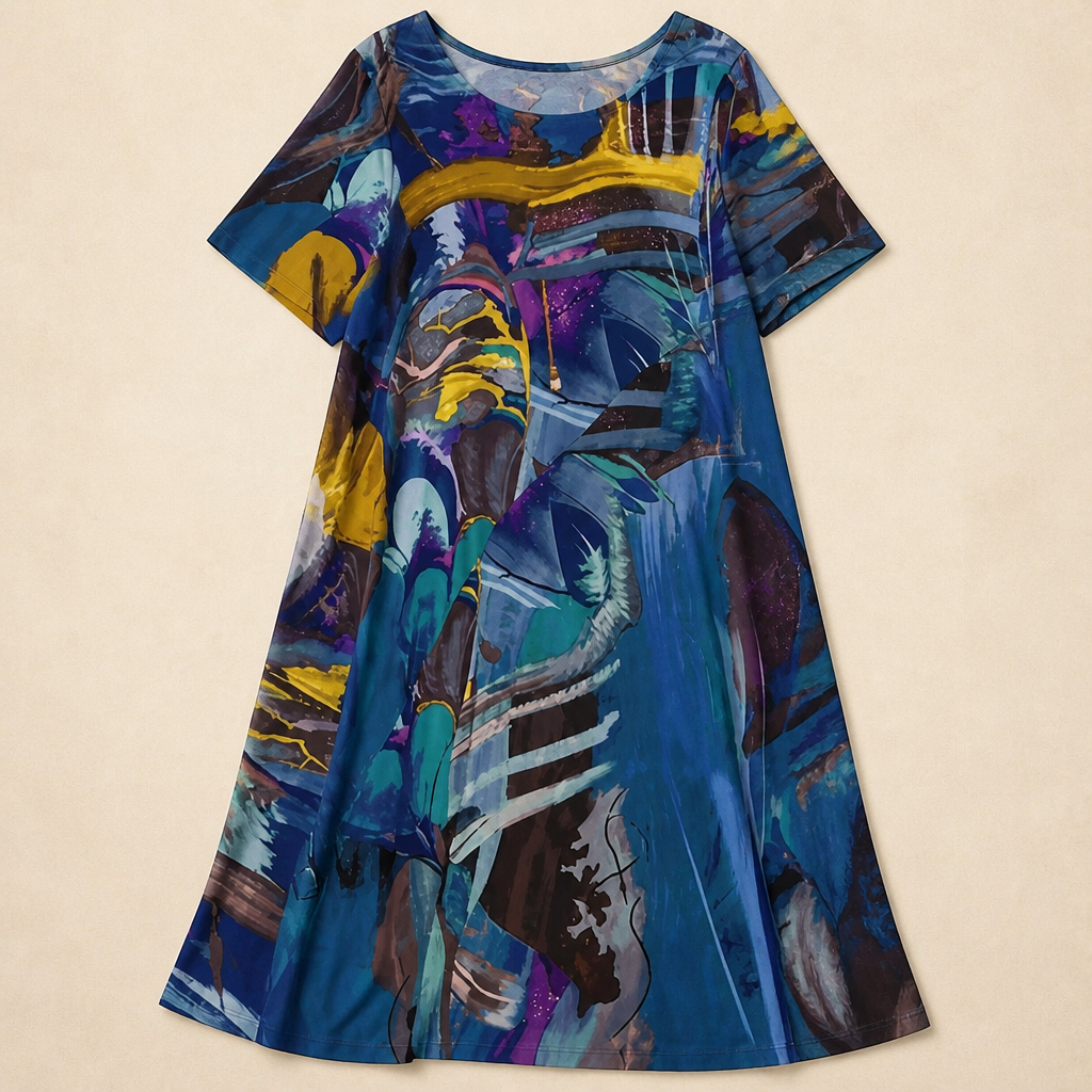 ZephyraWave™ – Breezy Bohemian Abstract Pattern Summer Dress