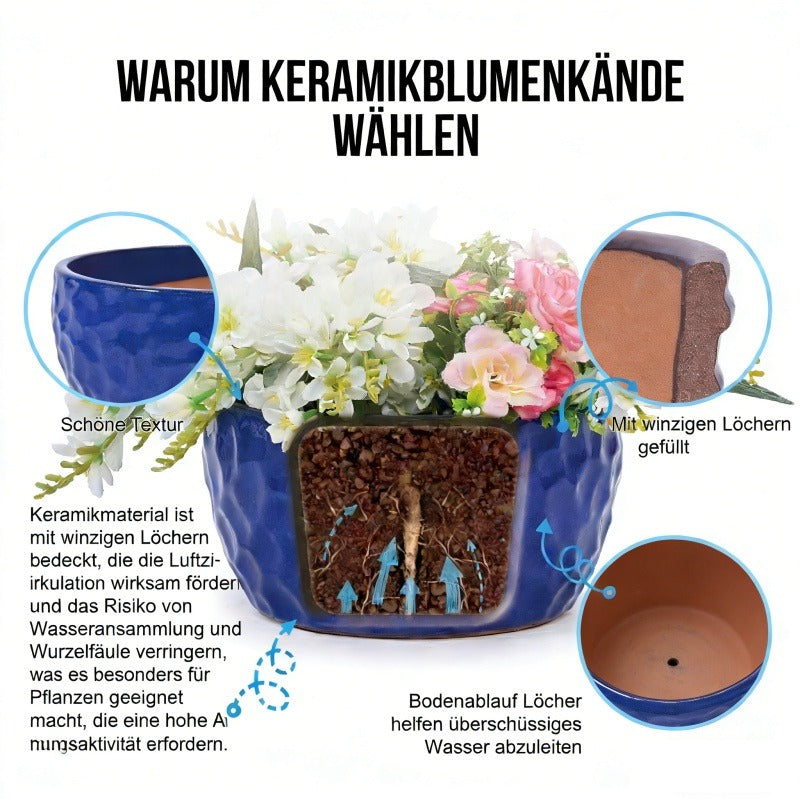 Artisan Crafted Cobalt Blue Ceramic Planter Trio