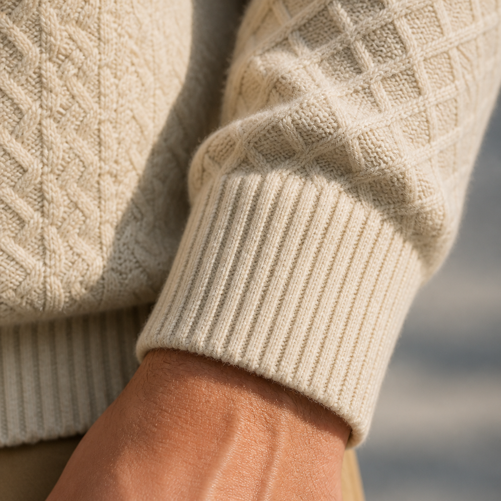 AtlasForge™ – Jacquard Textured Stand-Collar Sweater with Elbow Patches