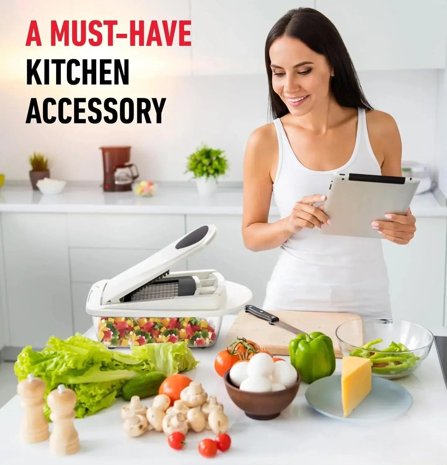 Vegetable Chopper | Slicing, Dicing, Grating | Safety Holder & Storage Container | VegiCut
