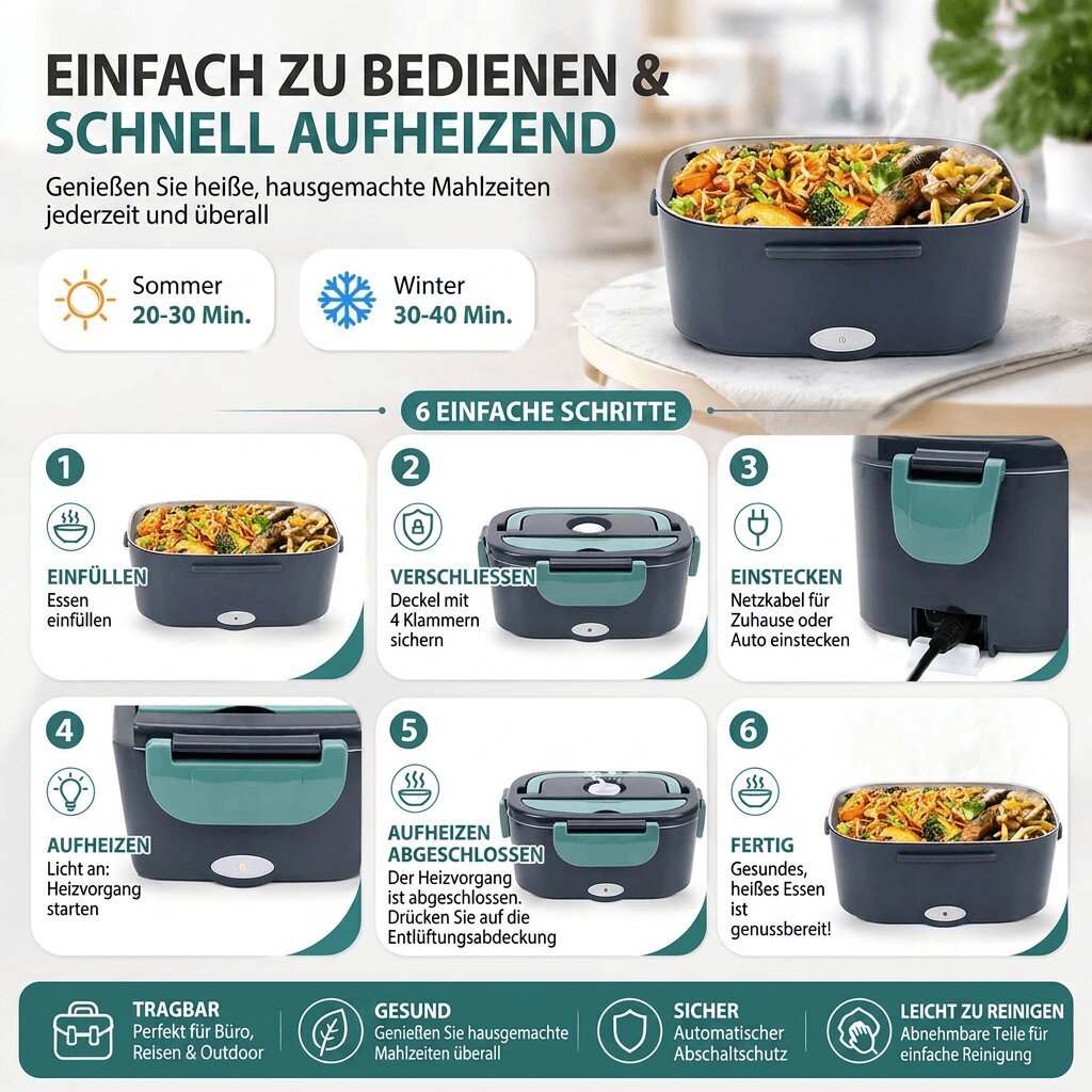 Portable Heated Lunch Container for On-the-Go Meals