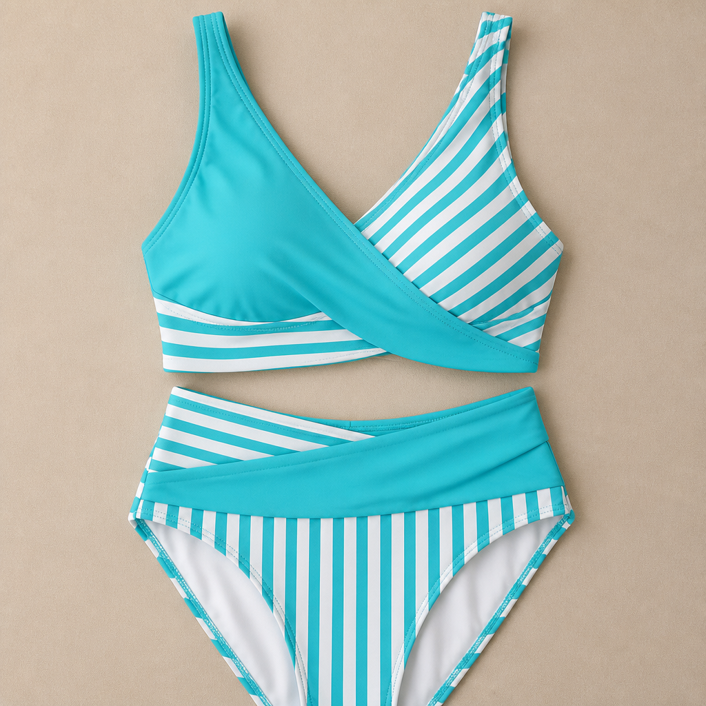 Striped Print Criss-Cross Bikini