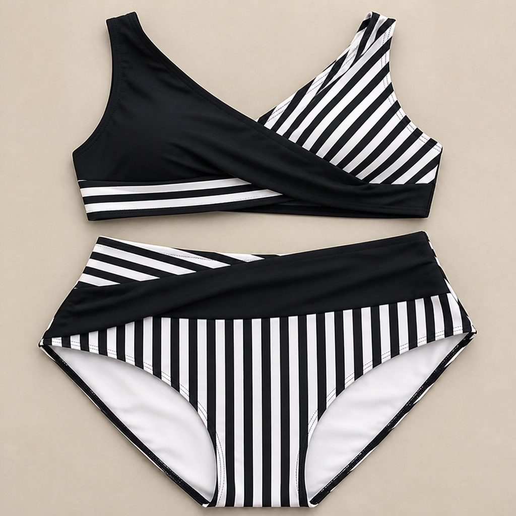 Striped Print Criss-Cross Bikini