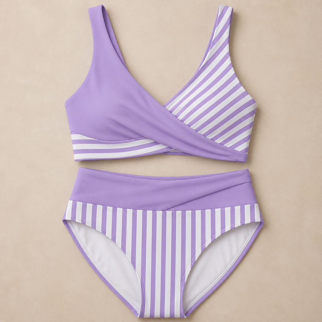 Striped Print Criss-Cross Bikini
