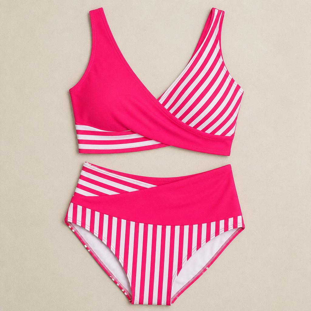 Striped Print Criss-Cross Bikini
