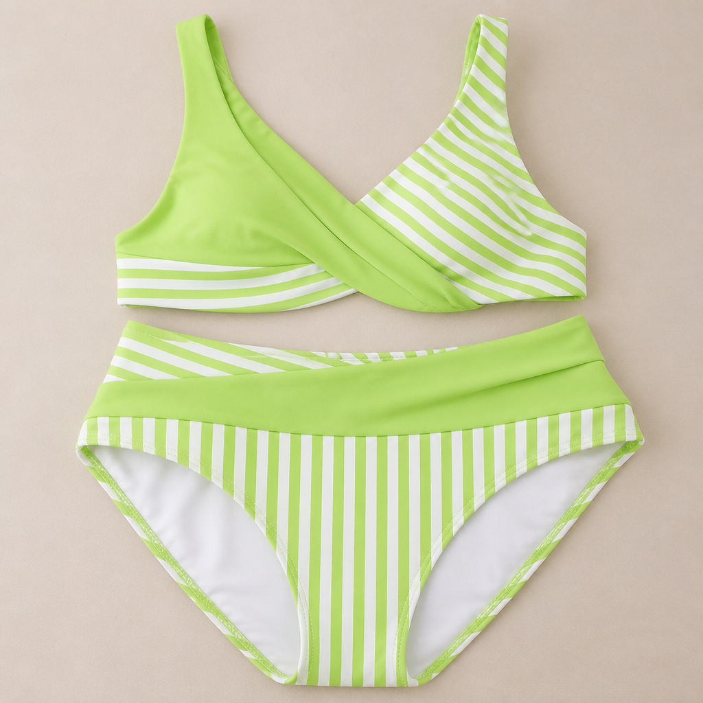 Striped Print Criss-Cross Bikini