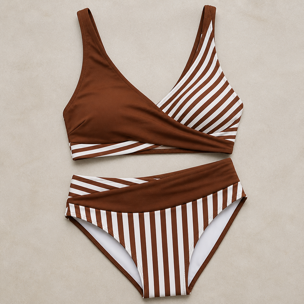 Striped Print Criss-Cross Bikini