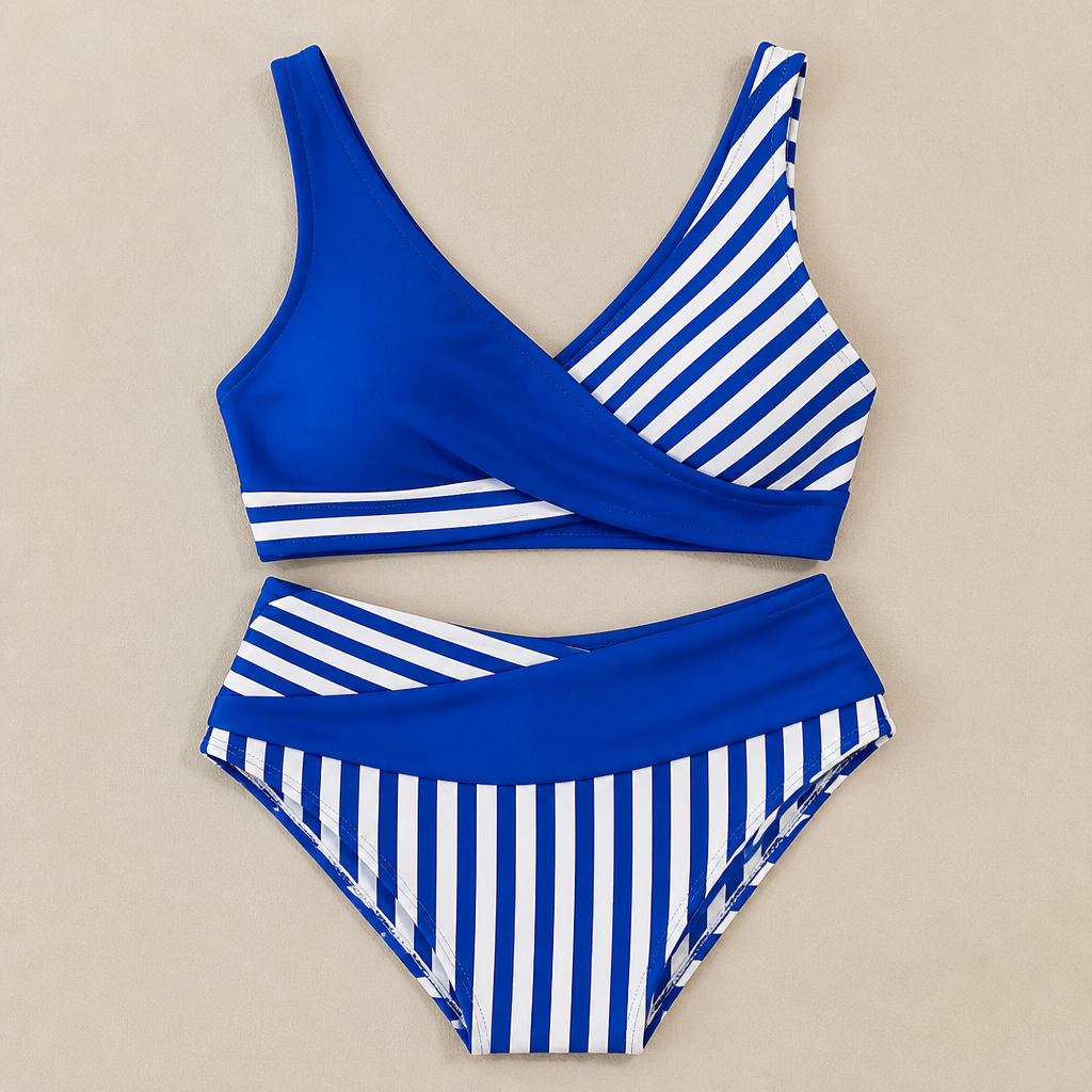 Striped Print Criss-Cross Bikini