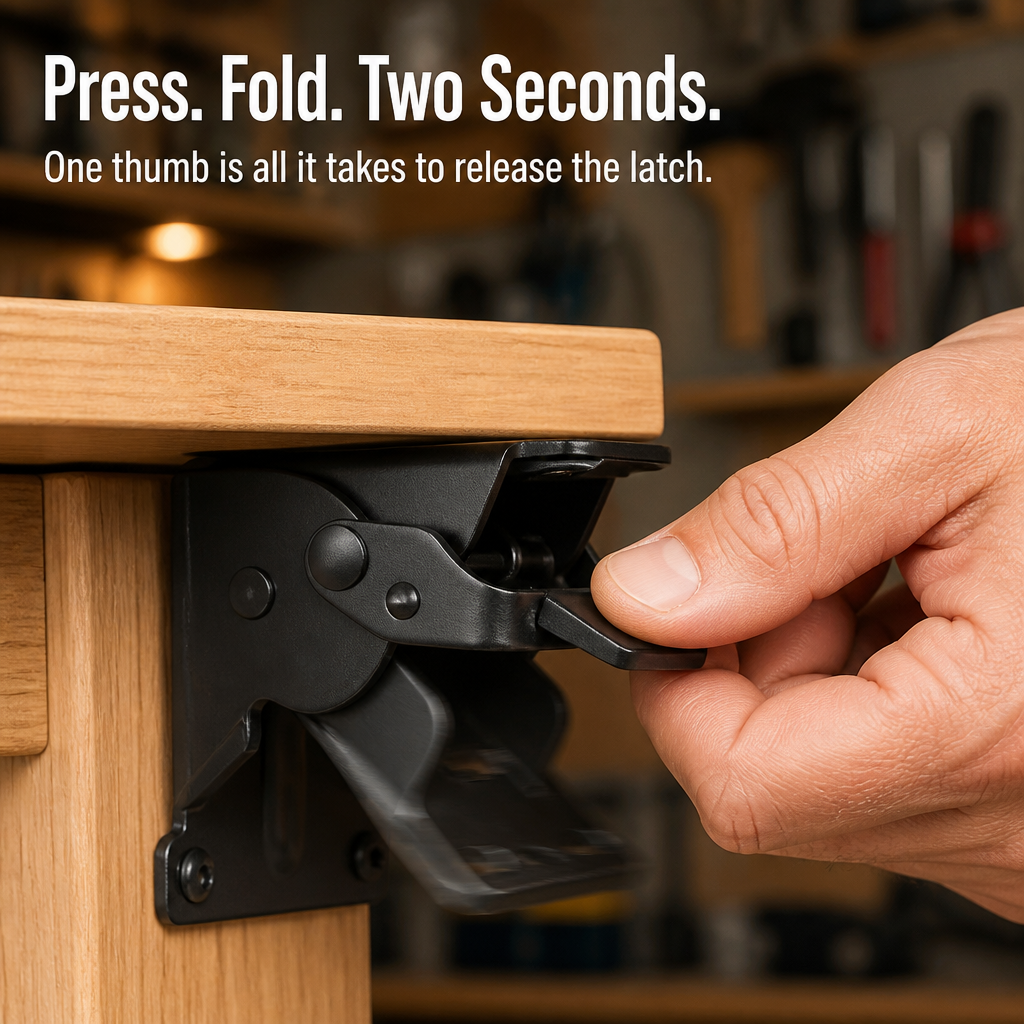 ForgeFold™ — Support 500 Pounds Firmly, Then Fold Neatly Against the Wall