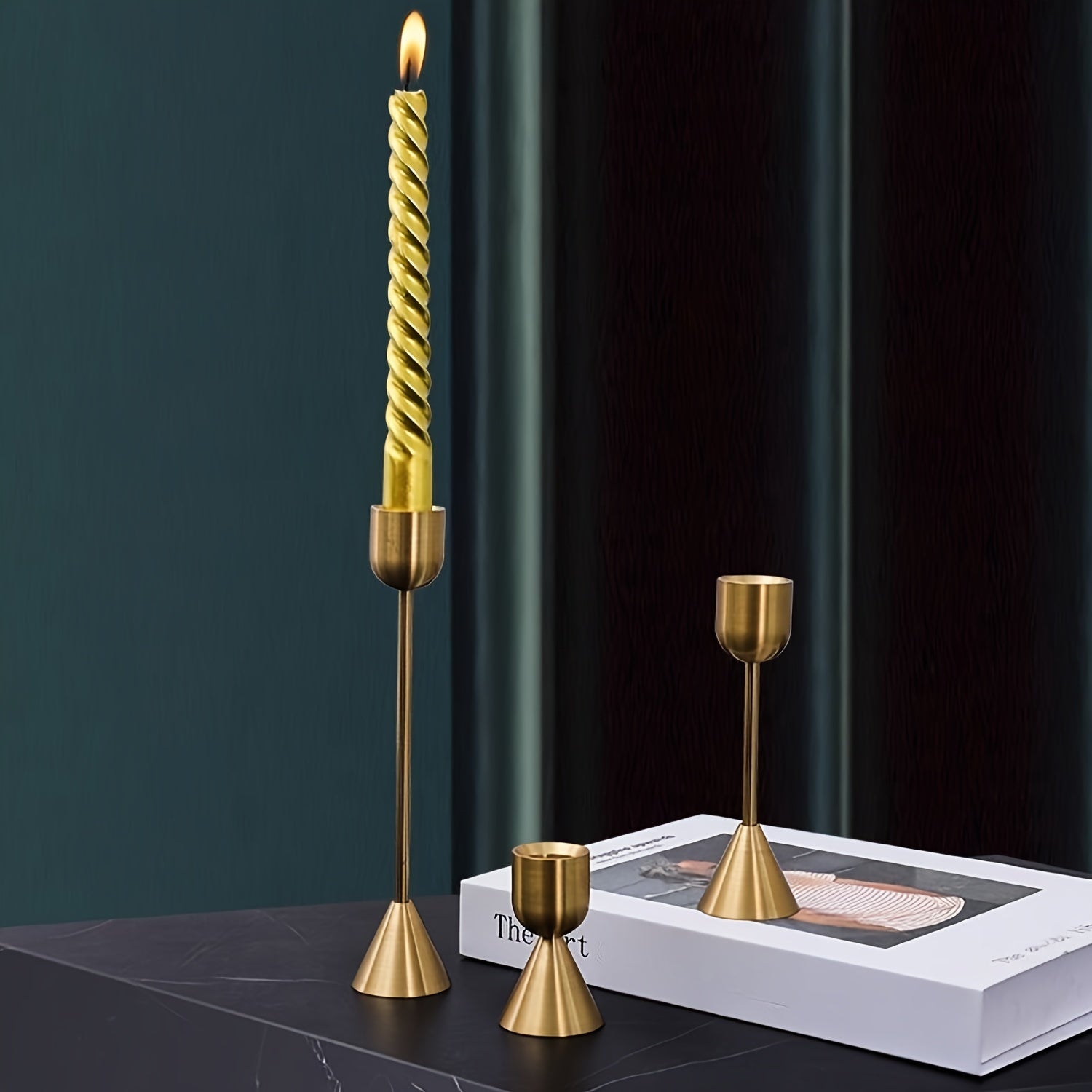 Lustrous Triad - Set of 3 Curved Copper Candlestick Holders