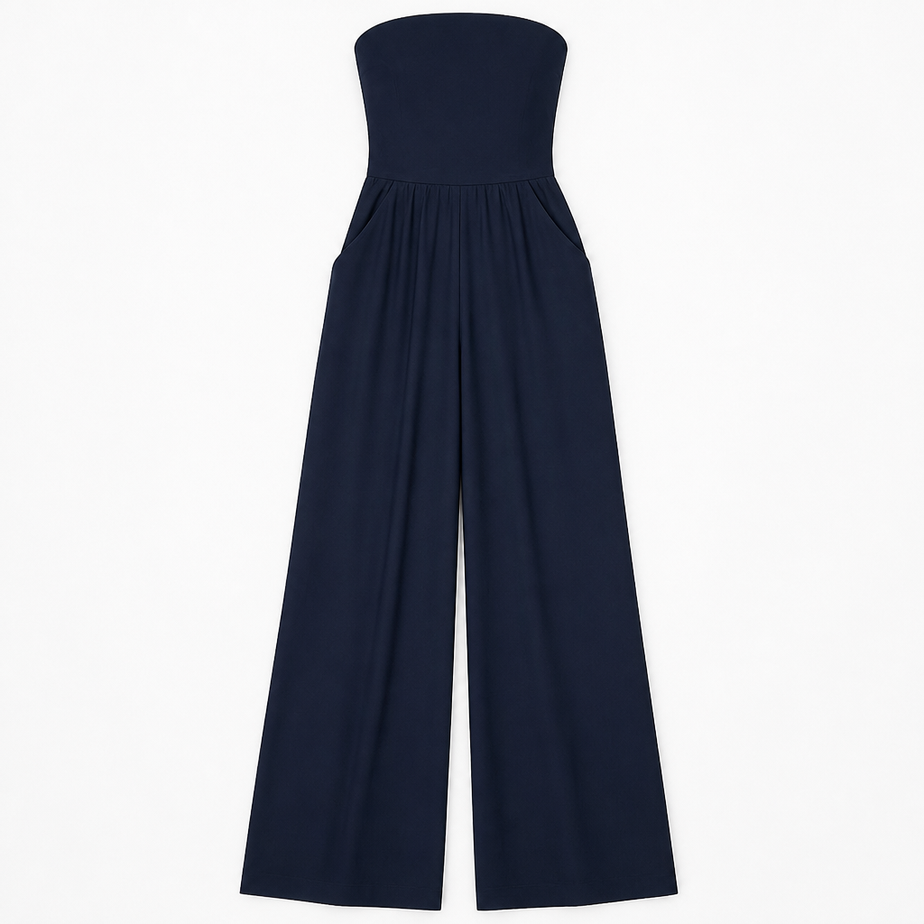 Solenne™ – Chic Strapless Wide-Leg Jumpsuit with Smocked Back
