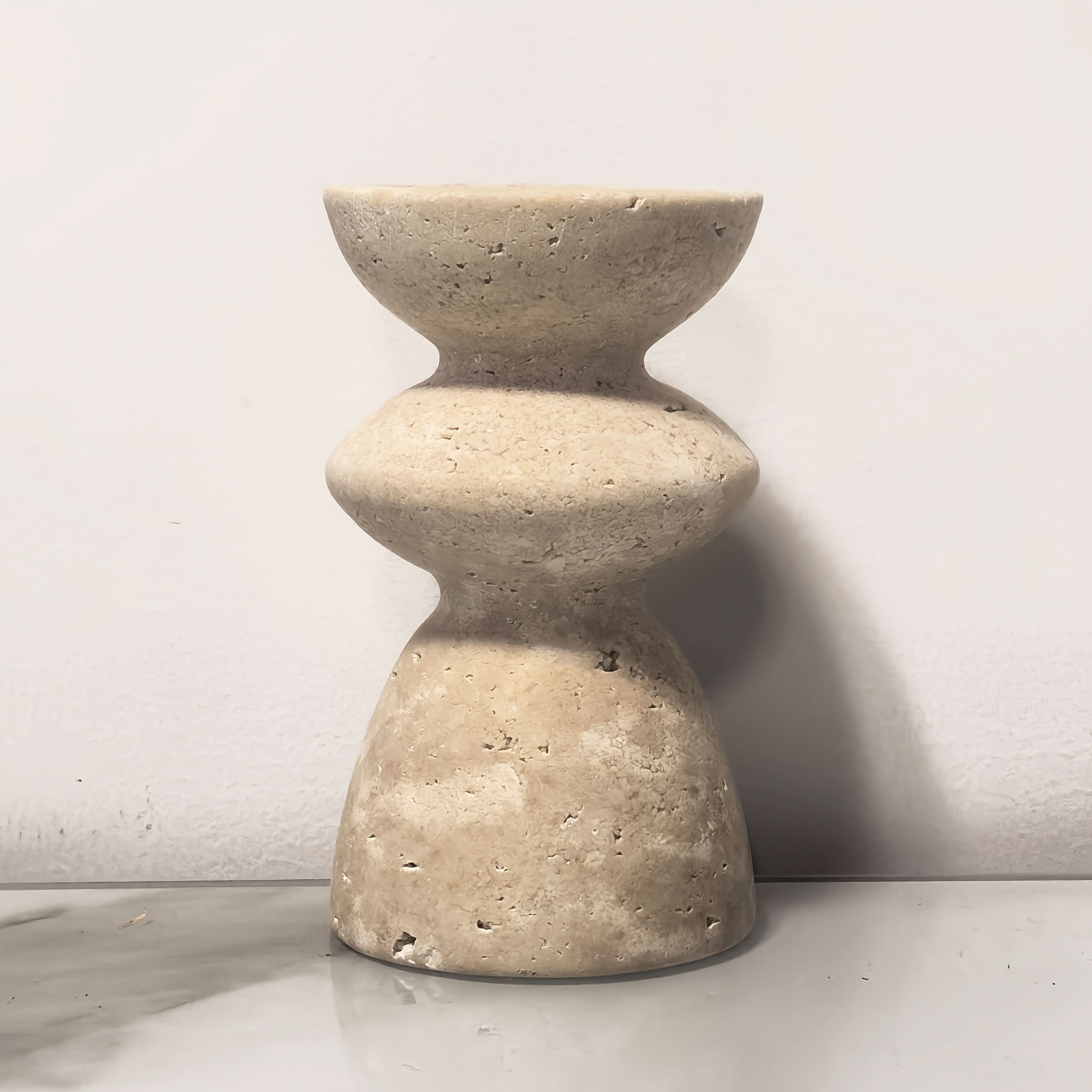 Set of Natural Marble Candle Holders in Travertine Style