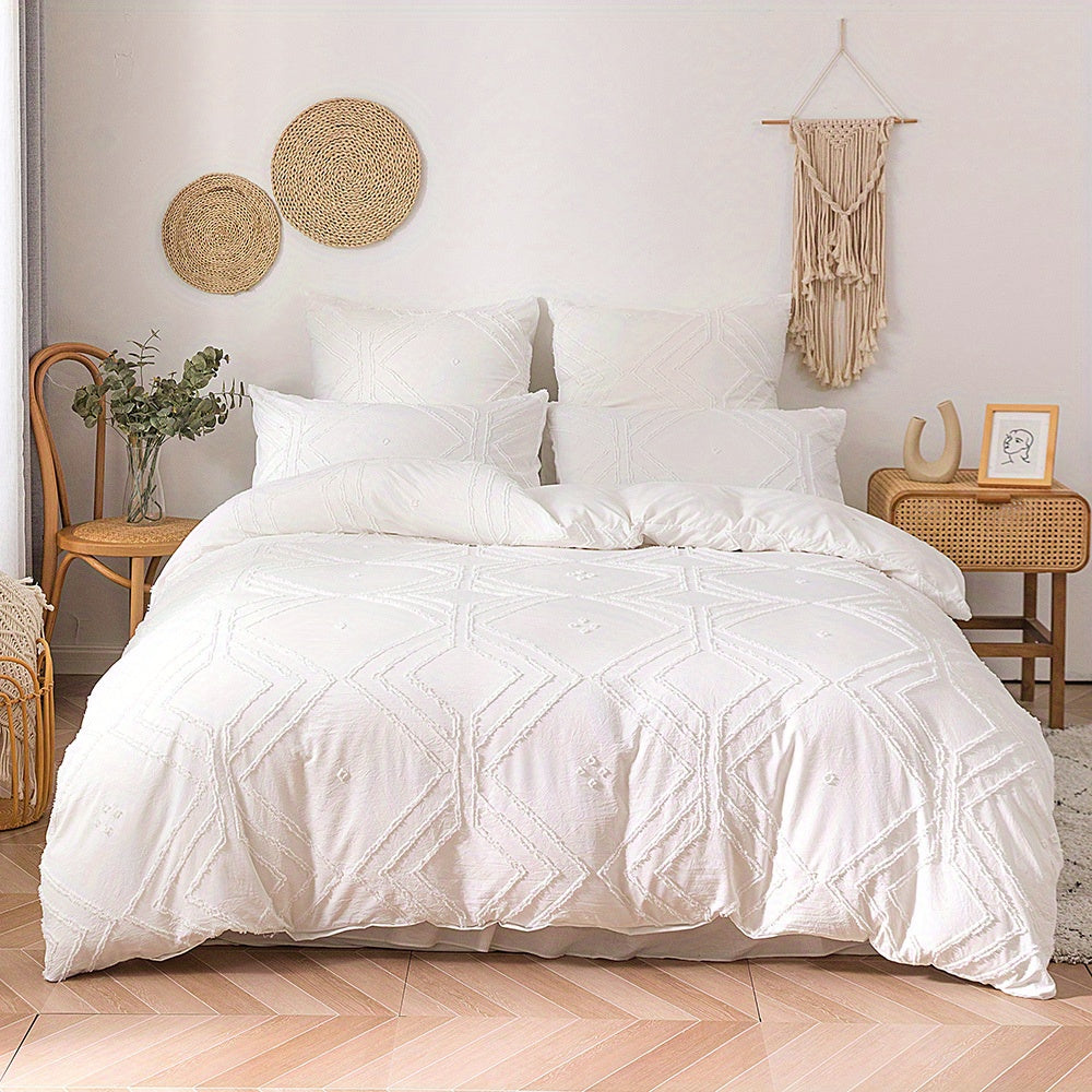 CozyNest – Textured Grid Duvet Cover Set for Modern Living