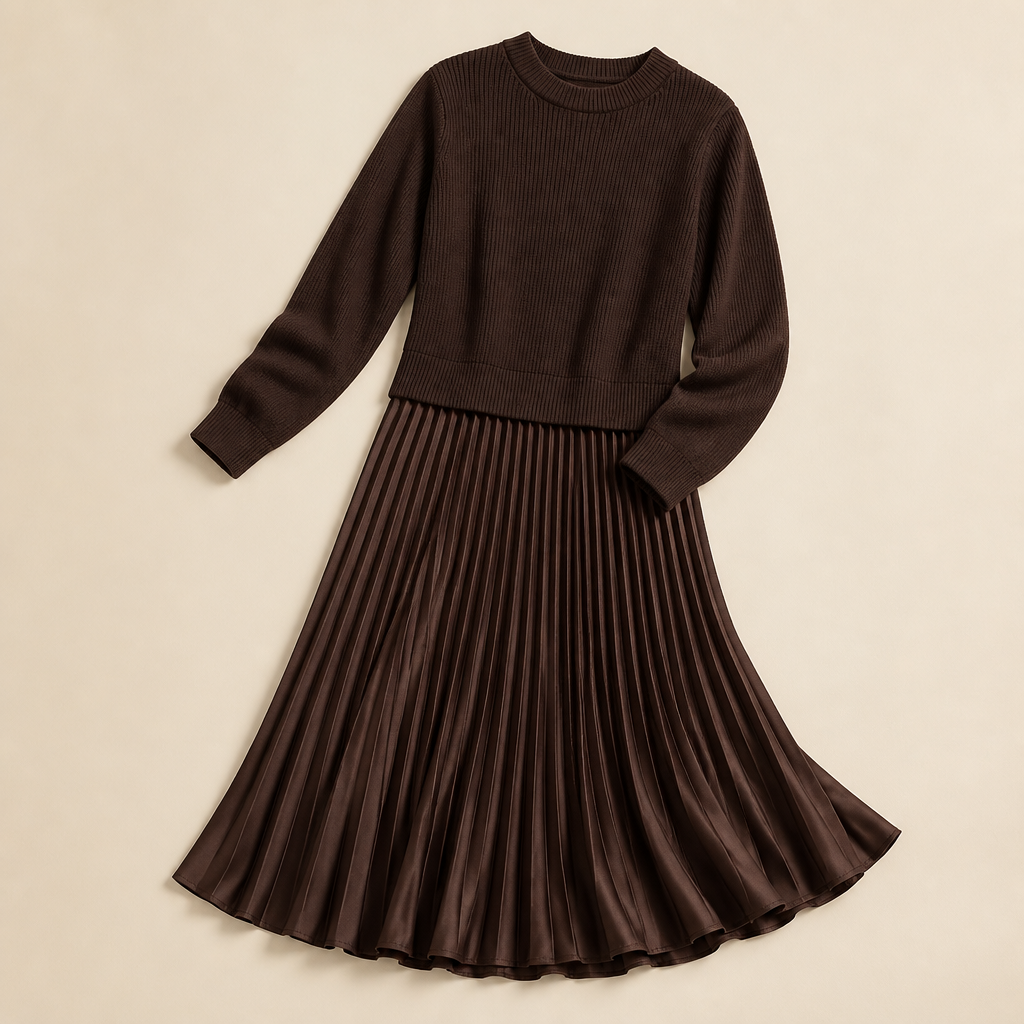 VelaLift™ – Chic Pleated Maxi Skirt Ensemble with Cropped Knit Top