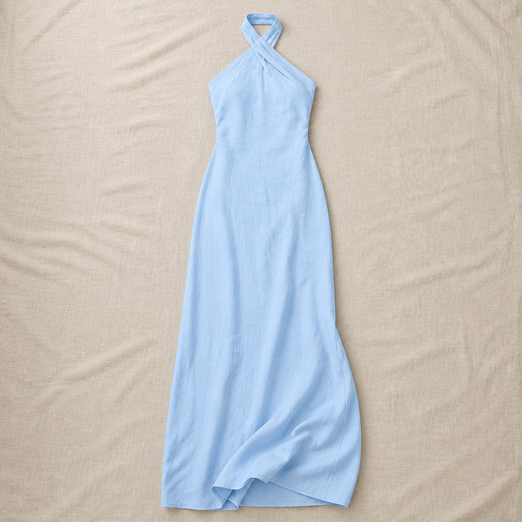 LioraEase™ – Flowy Linen Halter Maxi Summer Dress