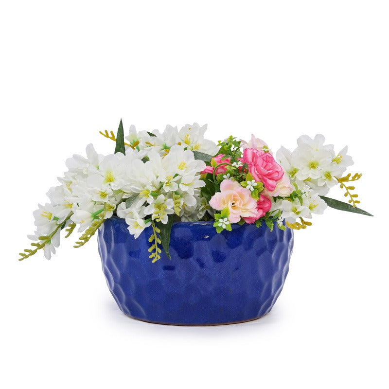Artisan Crafted Cobalt Blue Ceramic Planter Trio