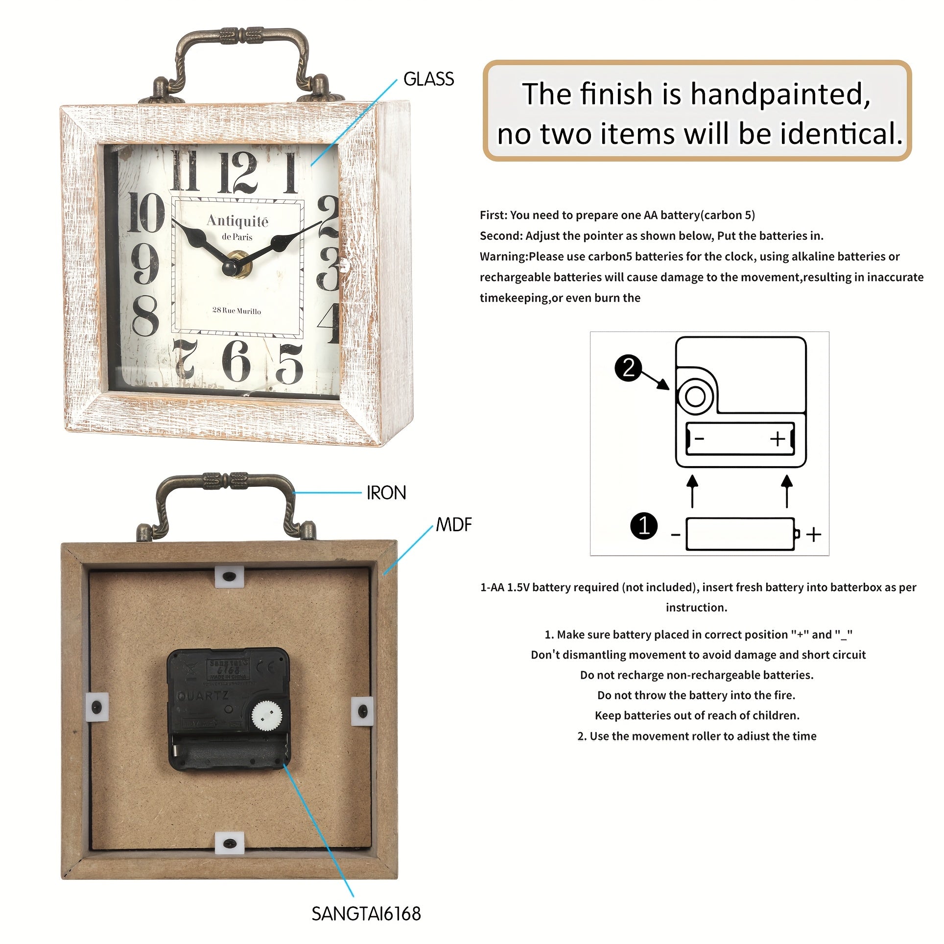 TimberNest - Charming Wooden Shelf Clock with Glass Shield