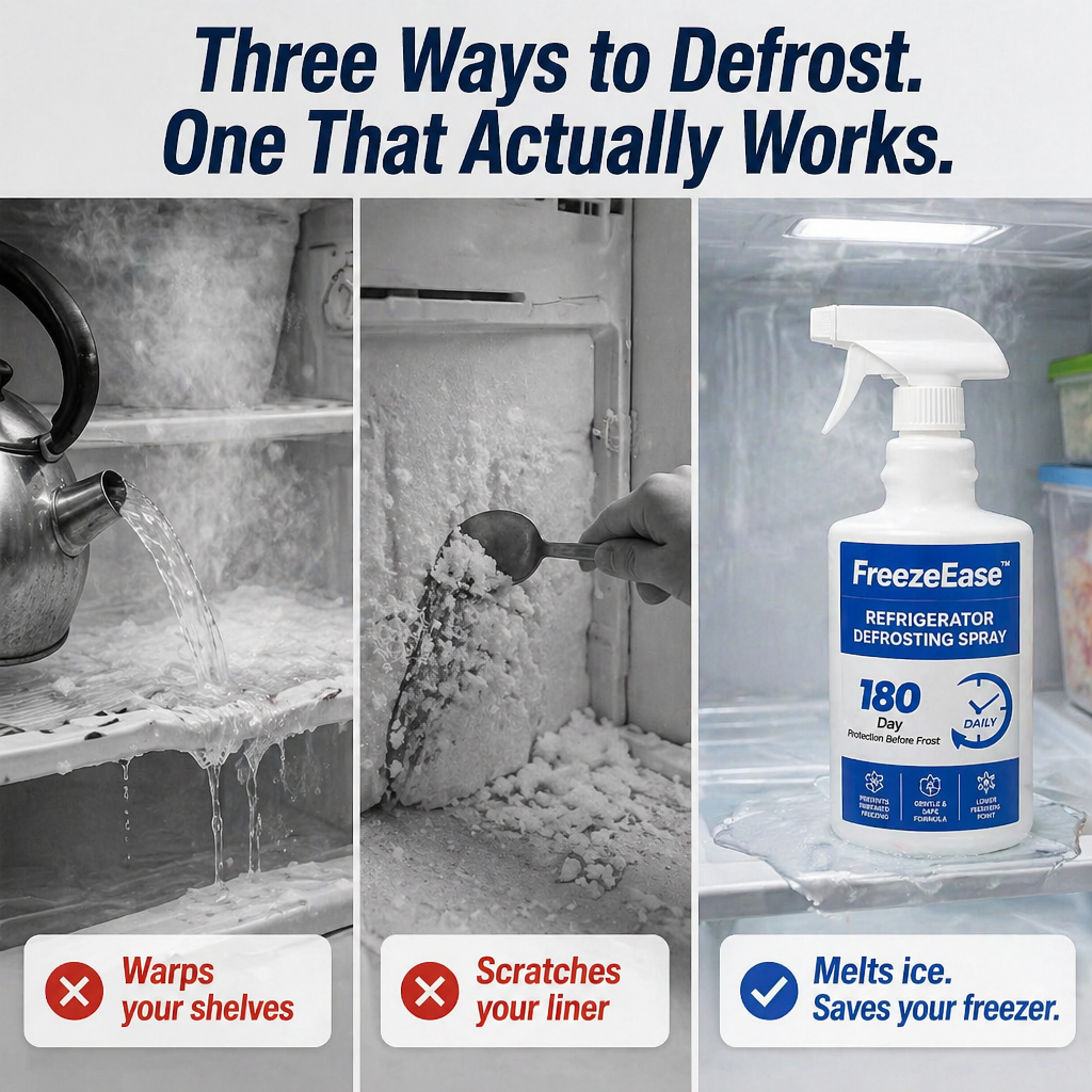 FreezeEase™ — Dissolve Stubborn Freezer Ice Fast Without Scraping or Scratching