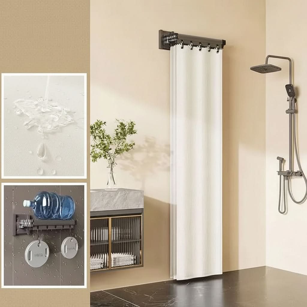 Foldable Shower Curtain Rod and Partition Set