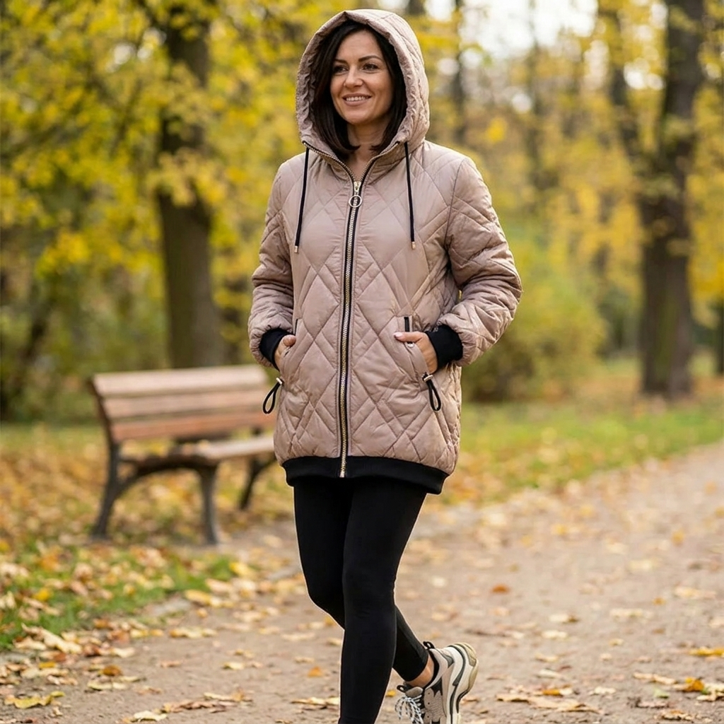 RamoraVibe™ – Diamond-Stitched Hooded Parka Featuring Adjustable Drawstring Hood