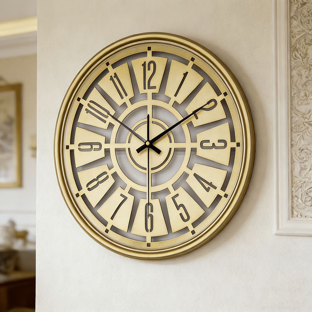15.75-Inch Silent 3D Wall Clock with Iron Frame for Contemporary Decor