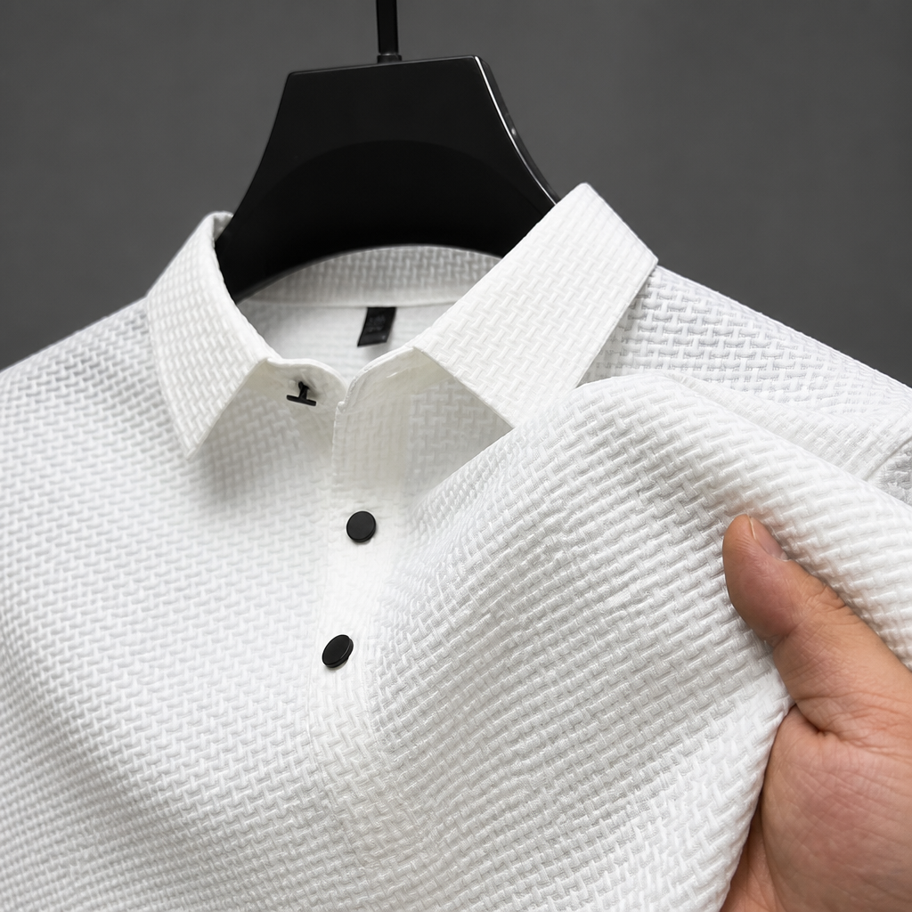 VentraBreeze™ – Breathable Textured Knit Polo Featuring Snap-Button Placket