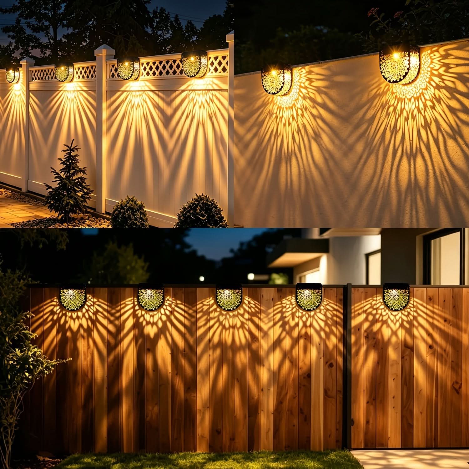 4-Pack of Solar Outdoor Fence Lights with HollowGlow Design