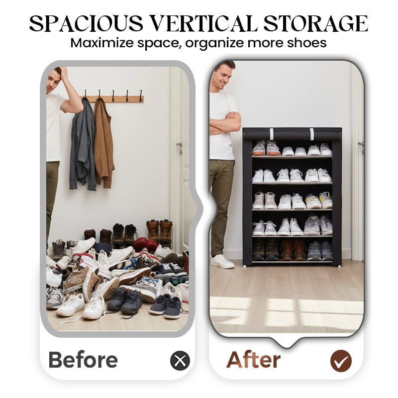 Freestanding Shoe Organizer | Dust-Resistant Cover | Tool-Free Setup | ShoeGuard
