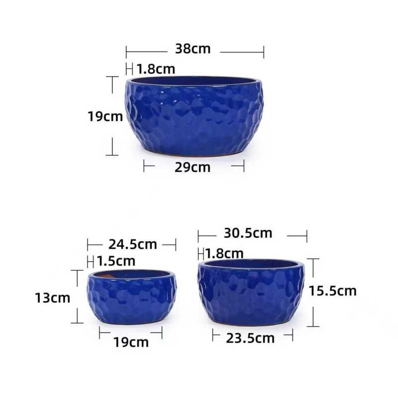 Artisan Crafted Cobalt Blue Ceramic Planter Trio