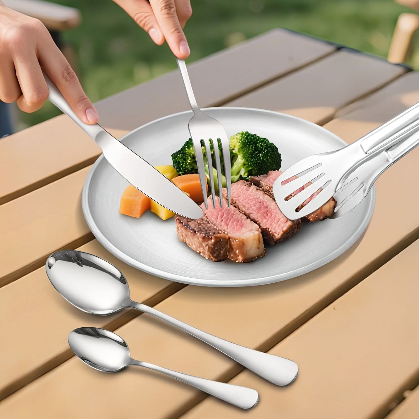Travel Set with Portable Plates and Food Tongs