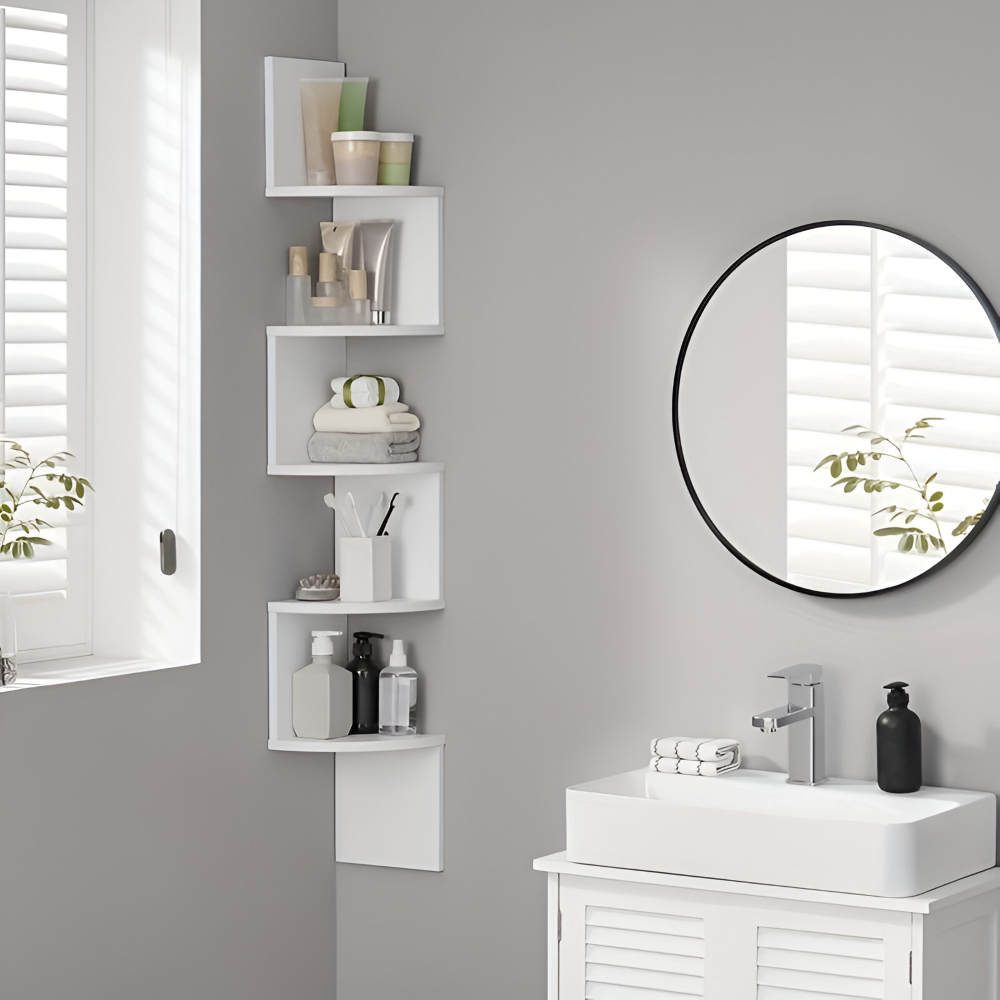 Corner Shelf 5 Tiers | Zigzag Design with Shelves | Space-Efficient Corner Placement | CornerZig