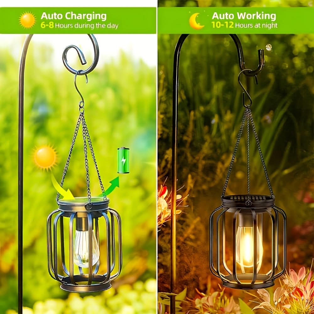 Outdoor Metal Lantern with Solar Power for Hanging Use