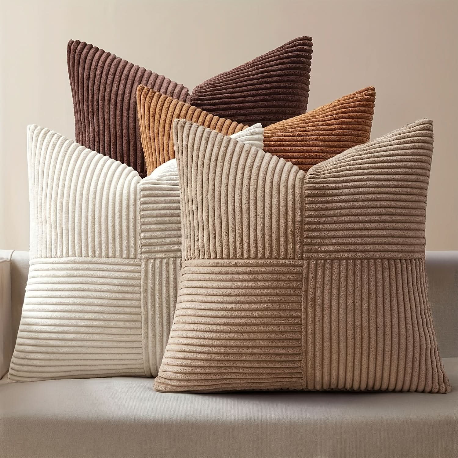 Retro Patchwork Pillow Covers in Corduroy Fabric