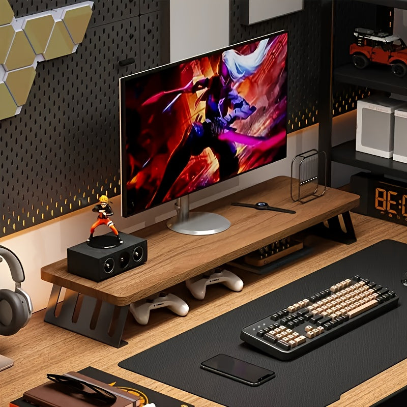 ElevateEase - Compact Wooden Monitor Stand for Home Office & Laptops