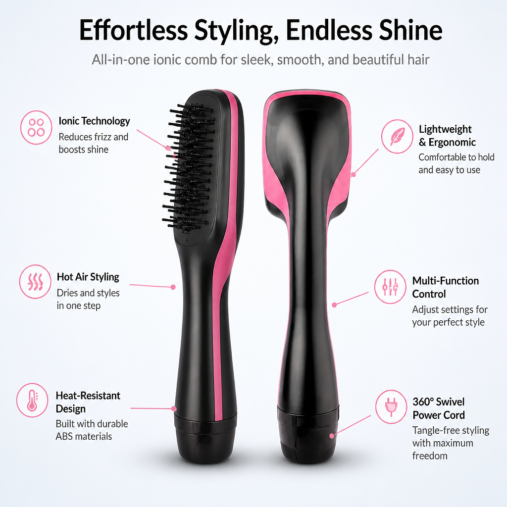 LuxeMist™ Ionic Styling Comb — Unleash Effortless Shine and Frizz-Free Confidence Every Day