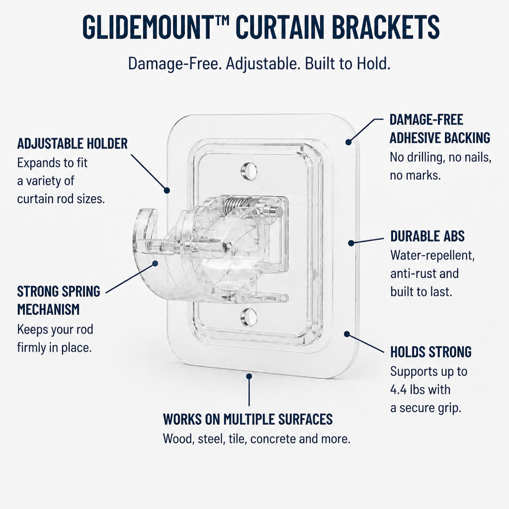 GlideMount™ — Hang Curtains Perfectly with Zero Damage or Drills