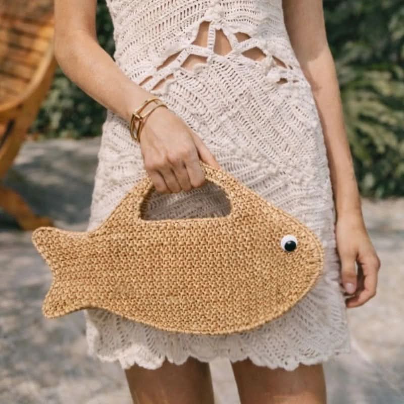 Raffia Clutch Bag in Fish Shape Design