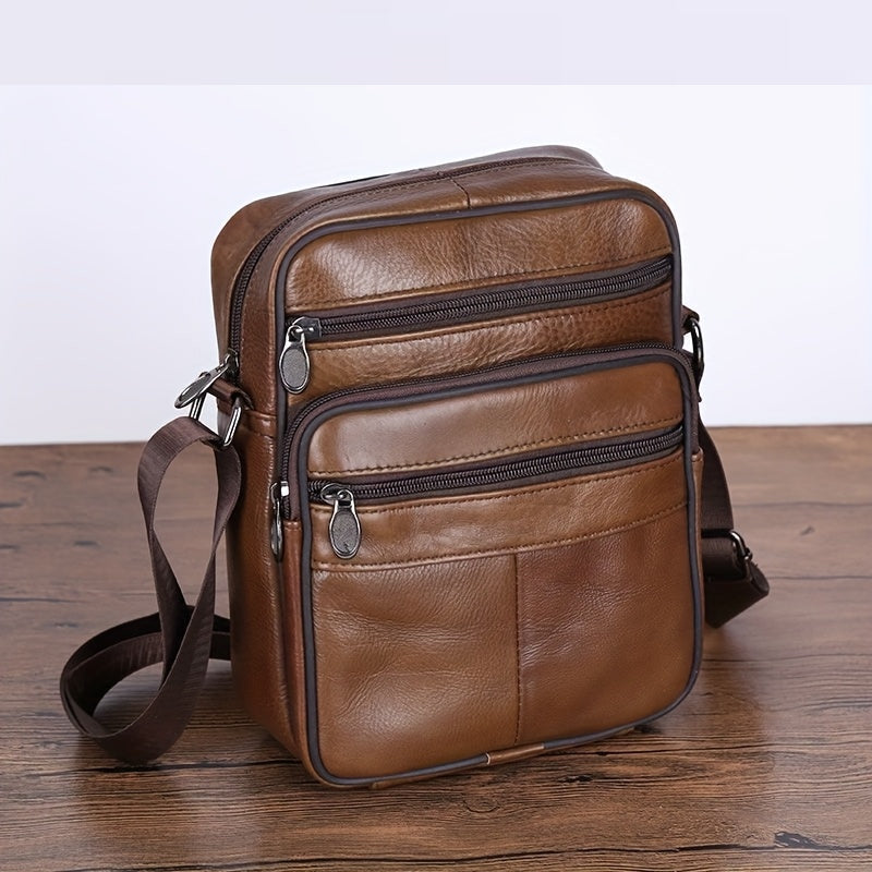 Men's Luxe Cowhide Crossbody Bag with Adjustable Strap