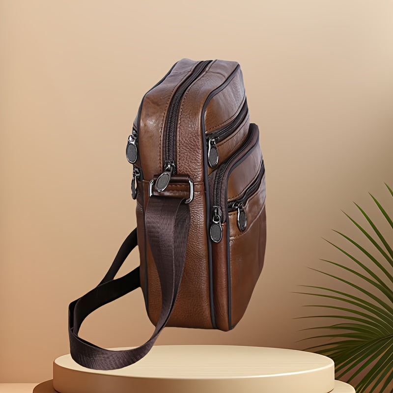 Men's Luxe Cowhide Crossbody Bag with Adjustable Strap
