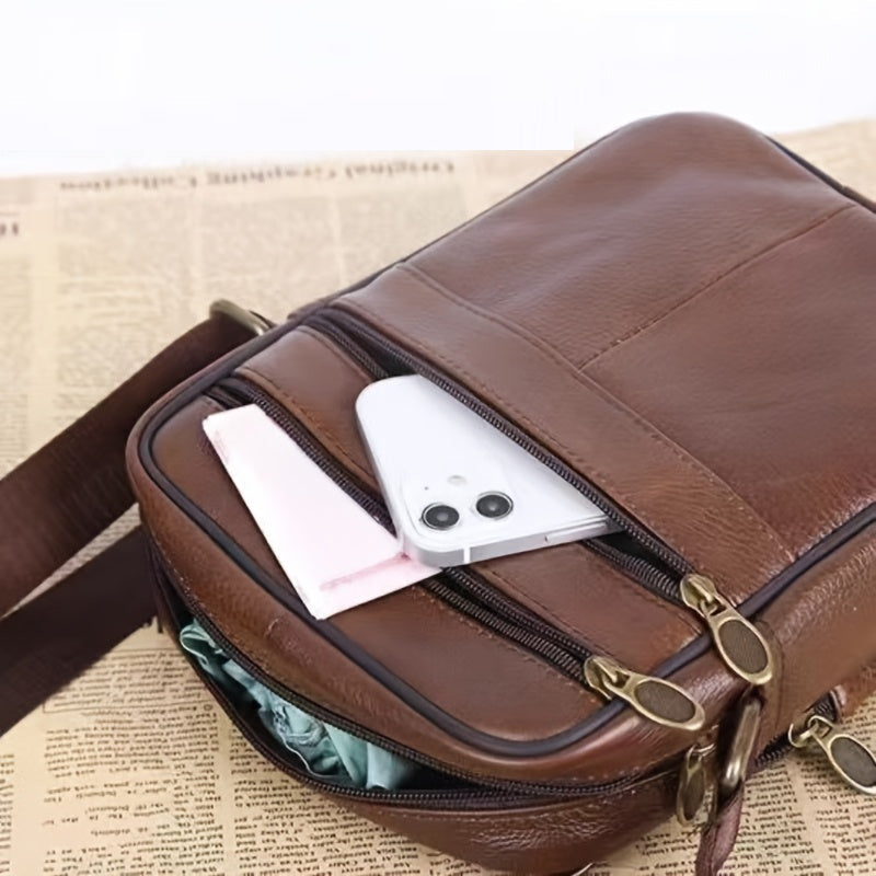 Men's Luxe Cowhide Crossbody Bag with Adjustable Strap