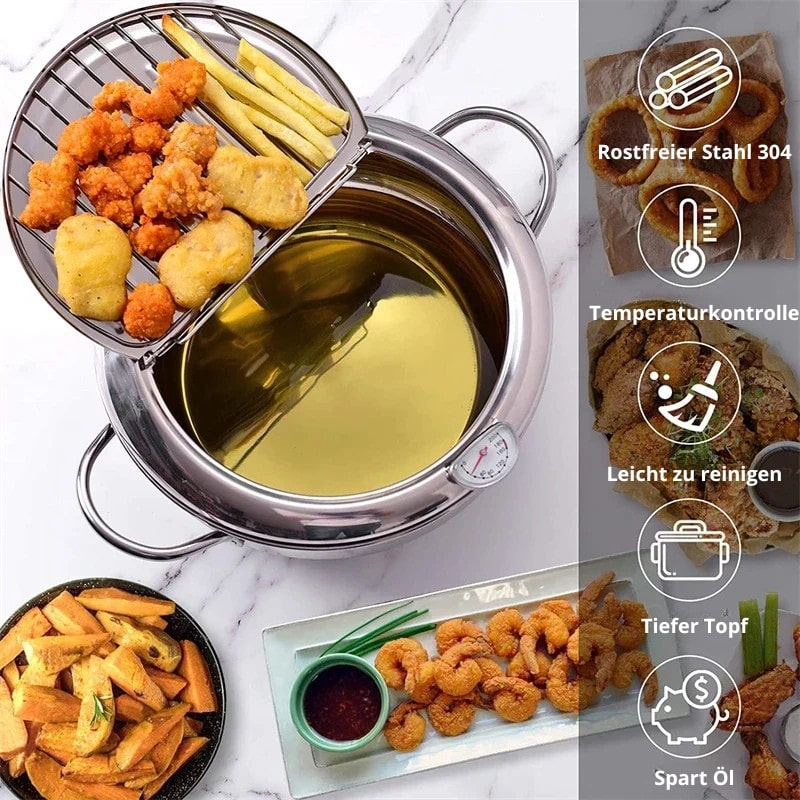 Stainless Steel Deep Fryer with Precision Thermometer
