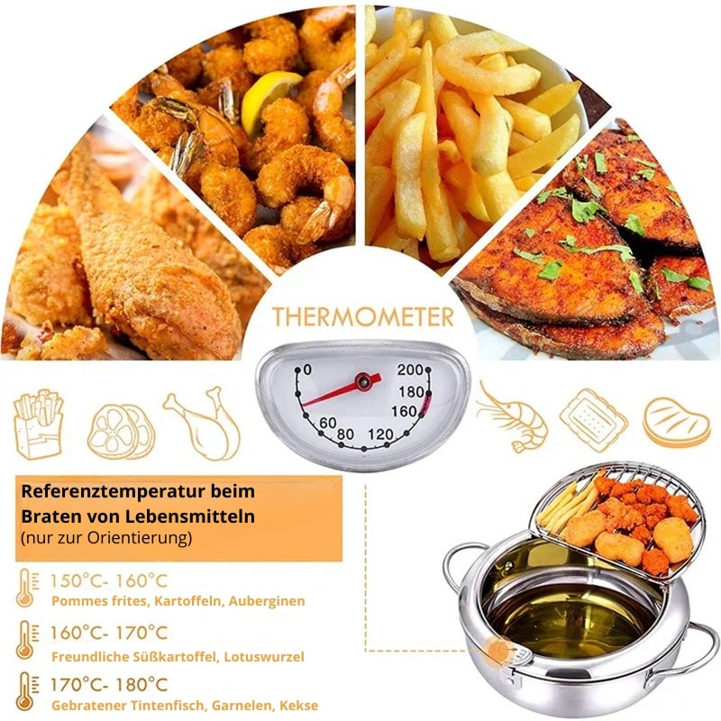 Stainless Steel Deep Fryer with Precision Thermometer