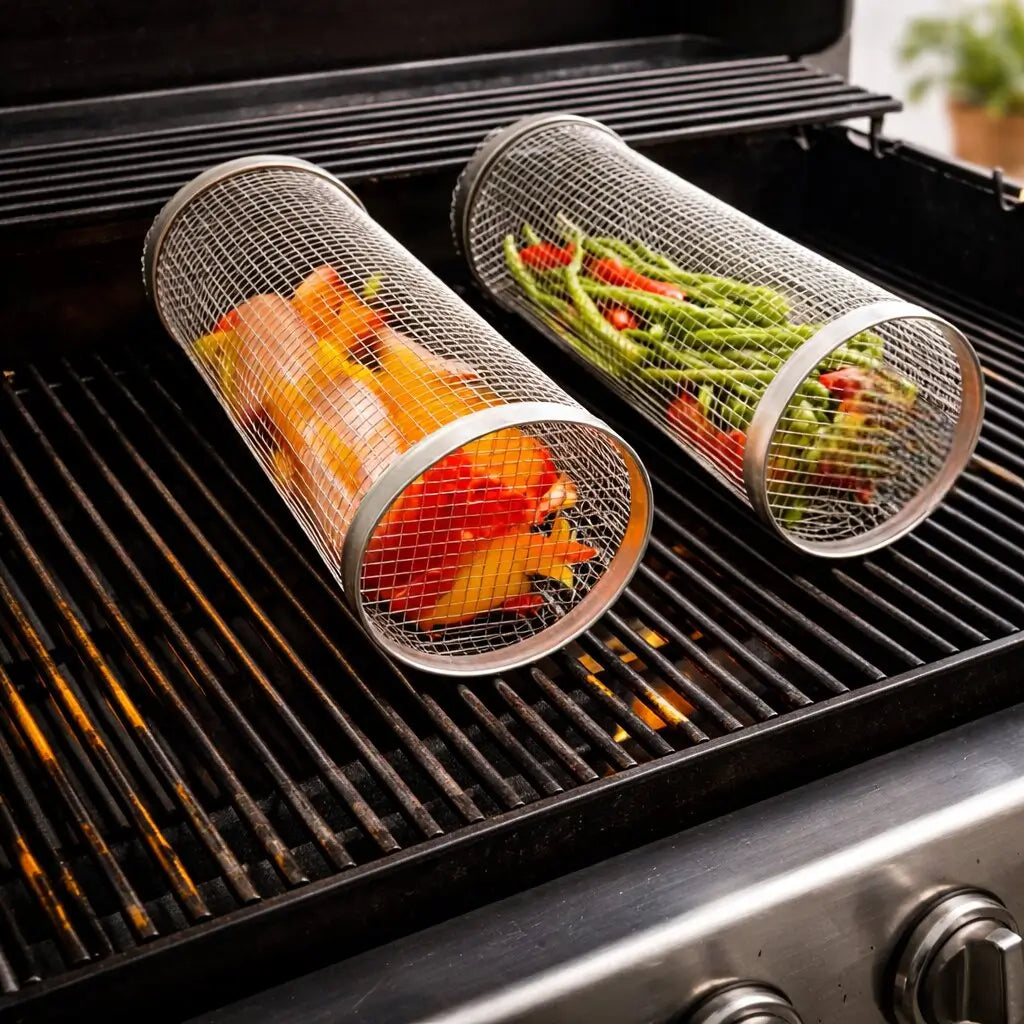 Stainless Steel Rotating Grill Basket for Perfect BBQ