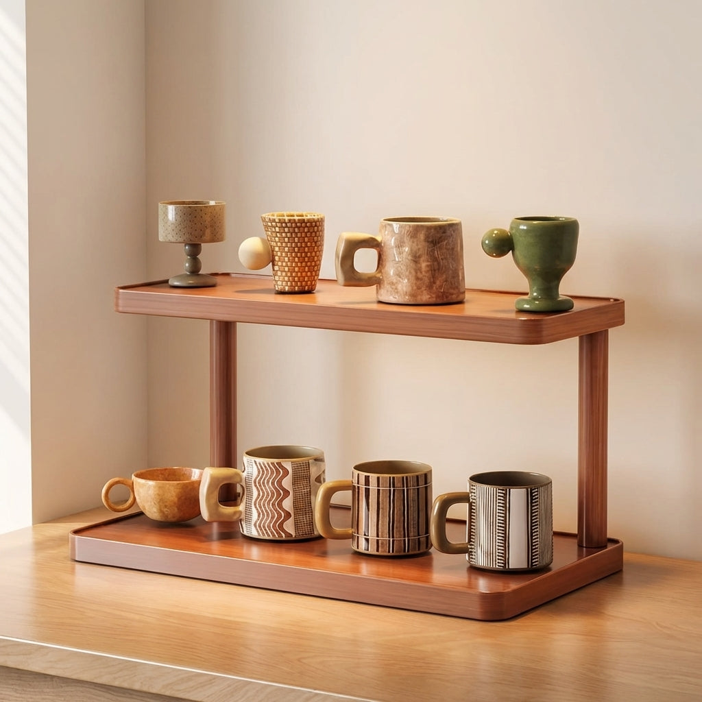 Elegant 2-Tier Wooden Countertop Organizer - 30cm