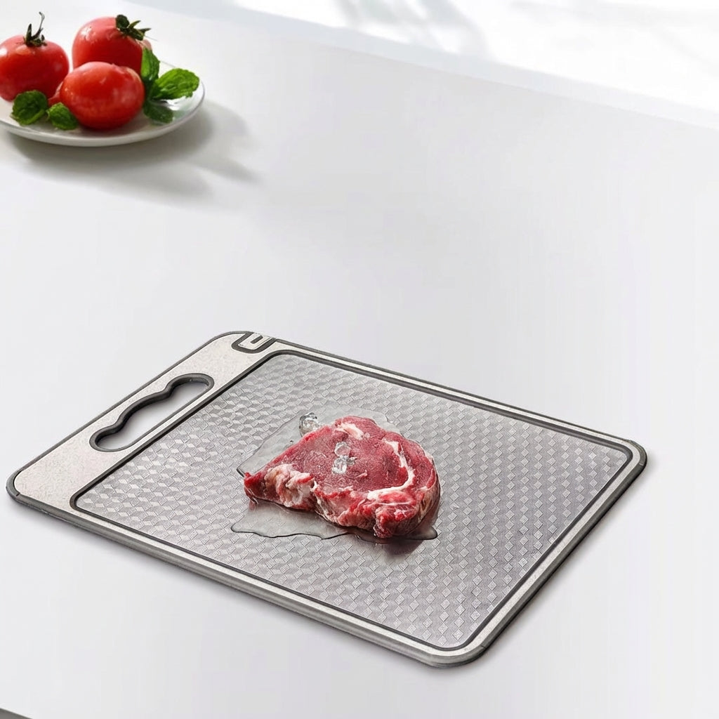 Versatile Stainless Steel Food Prep Board with Wheat Straw Base