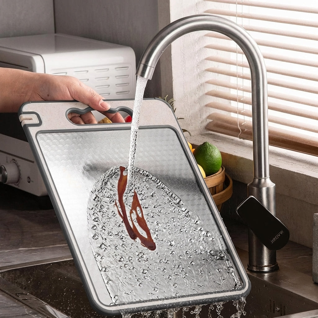 Versatile Stainless Steel Food Prep Board with Wheat Straw Base