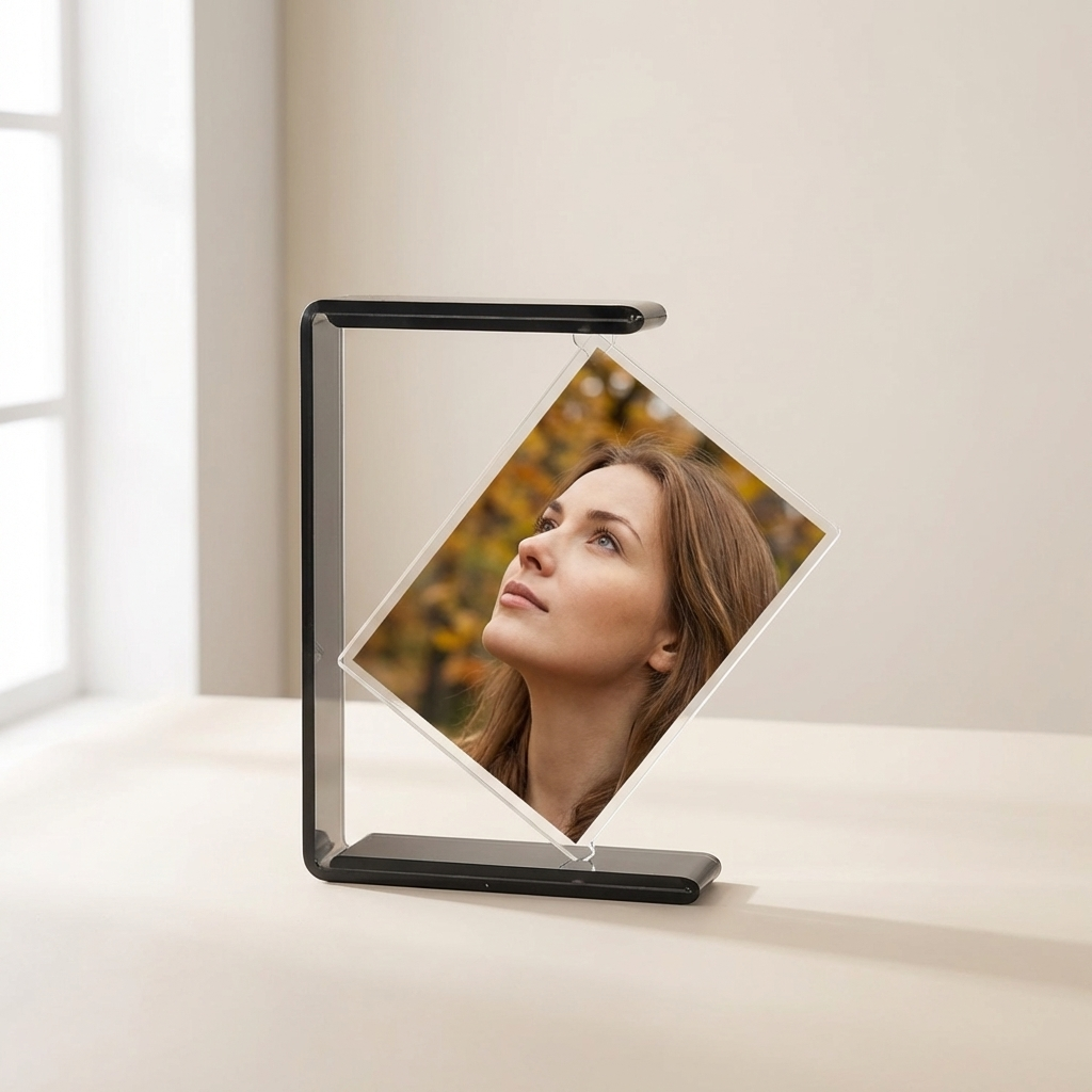 Double-Sided Acrylic Picture Frame with Rotating Base - 6 Inch
