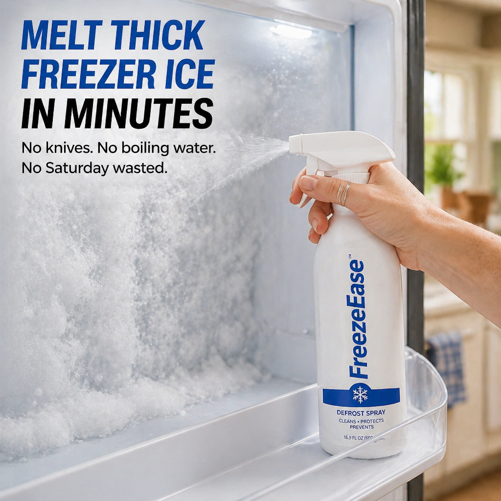 FreezeEase™ — Dissolve Stubborn Freezer Ice Fast Without Scraping or Scratching