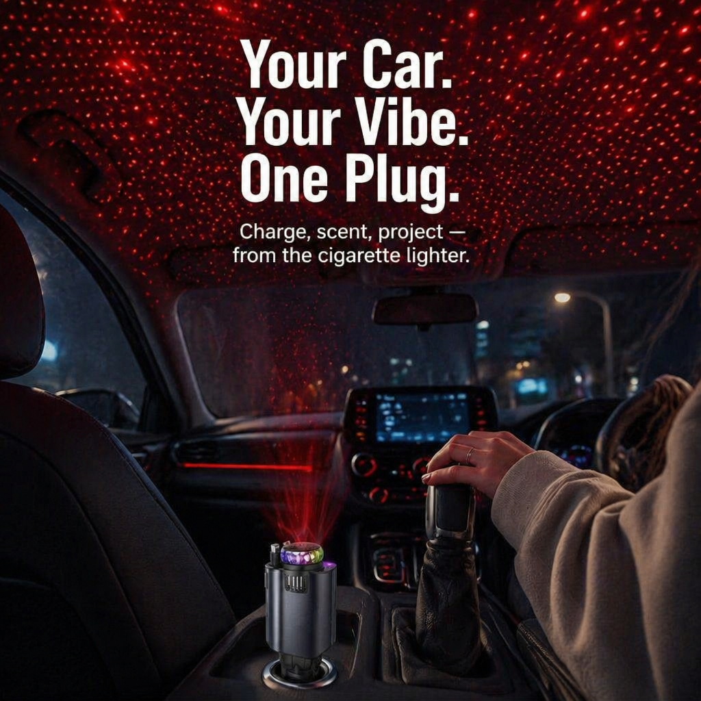 LumiVibe™ — Power, Scent & Star-Project Your Car with One Plug